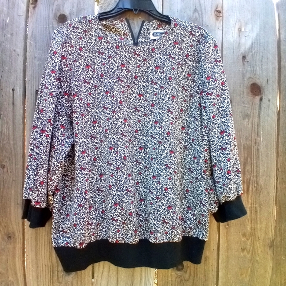 Jo Hanna York By Joan Davis Top Womens Size 18 Floral Long Sleeve Vintage
